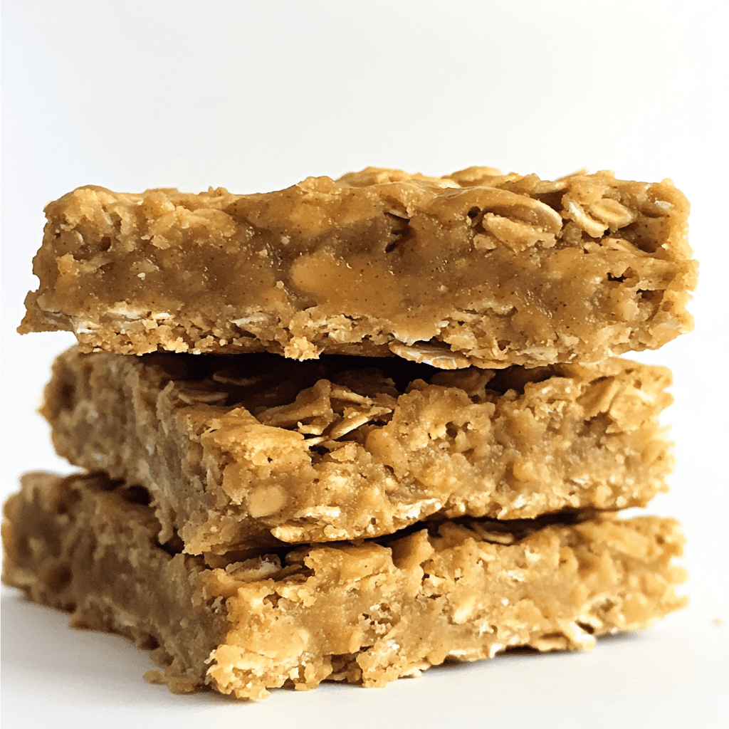 Homemade peanut butter oatmeal bars arranged neatly on a parchment-lined baking pan, showcasing rolled oats, creamy peanut butter, and chocolate chips.