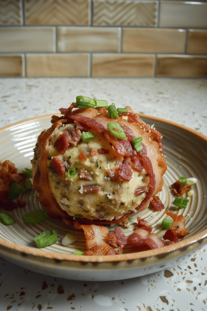 Homemade dried beef cheese ball garnished with fresh herbs, ideal for party appetizers.