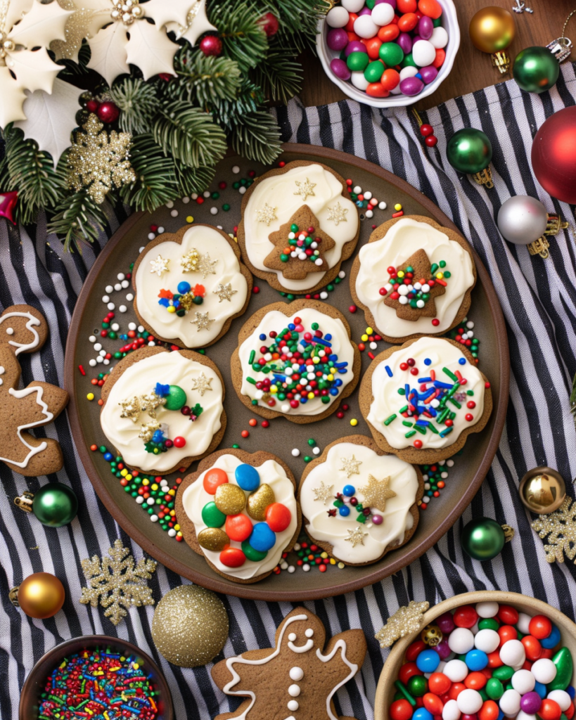 Box of Little Debbie Gingerbread Cookies on a festive holiday table with ornaments, candles, and holly decorations.