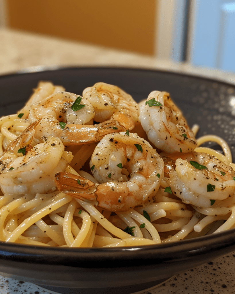 Delicious Creamy Garlic Shrimp Pasta Served Hot