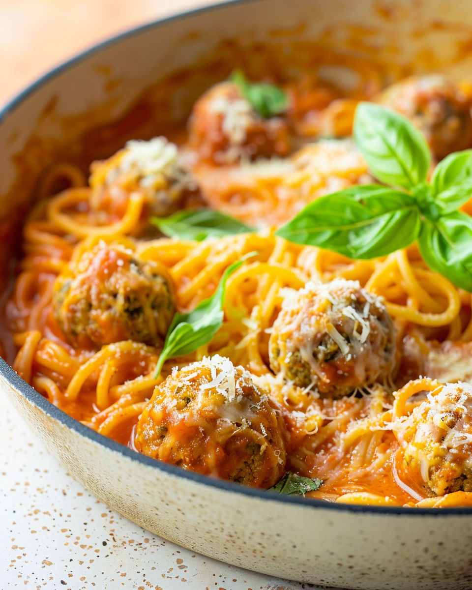 Delicious Spaghettios with Meatballs Served on a Plate