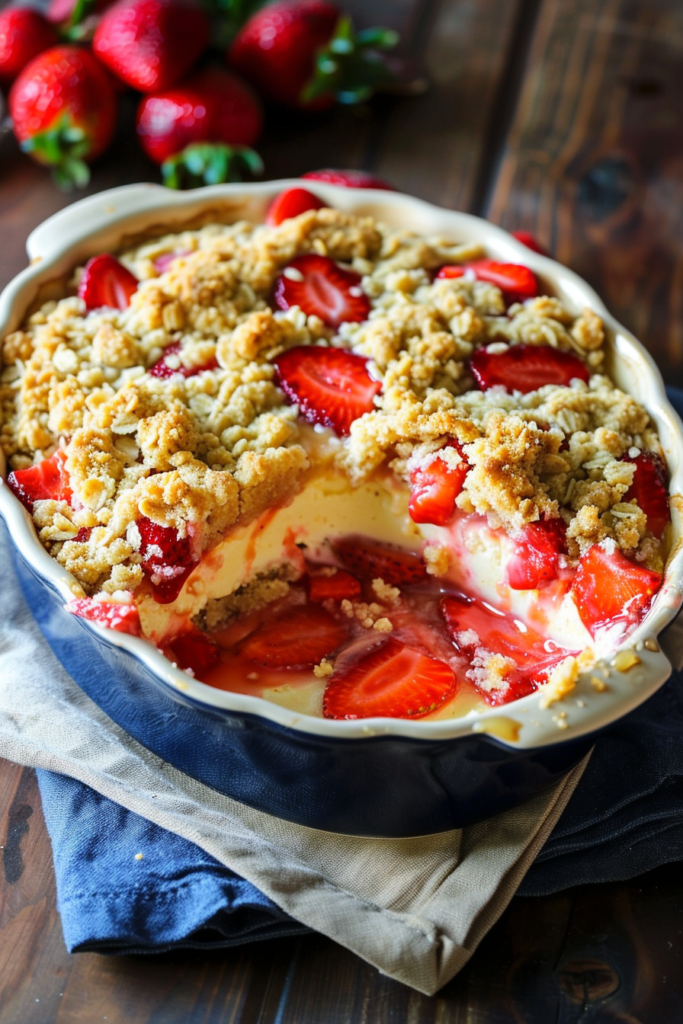 Strawberry Cheesecake Dump Cake served on a white plate