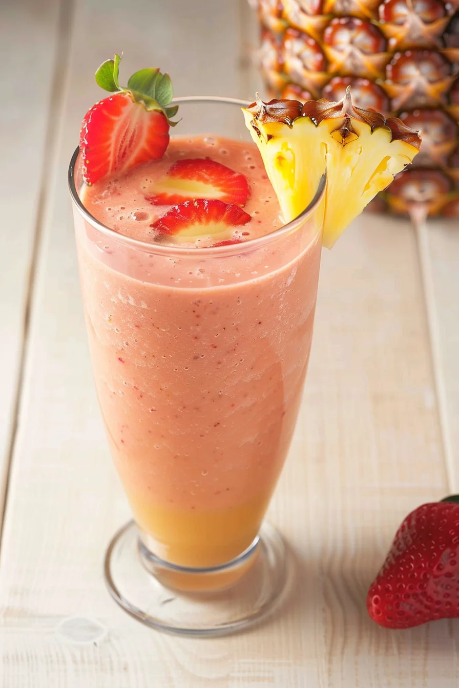 Pineapple juice smoothie with strawberries.