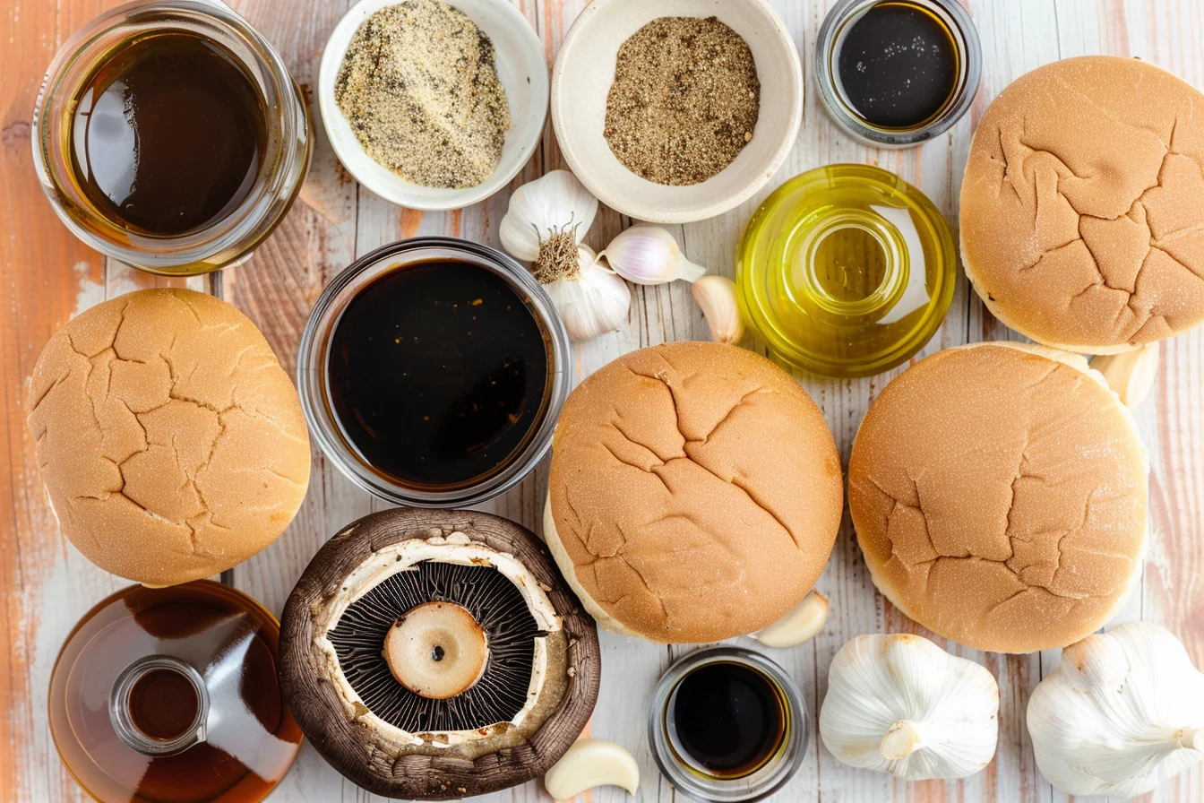 Key ingredients for portobello mushroom sandwich