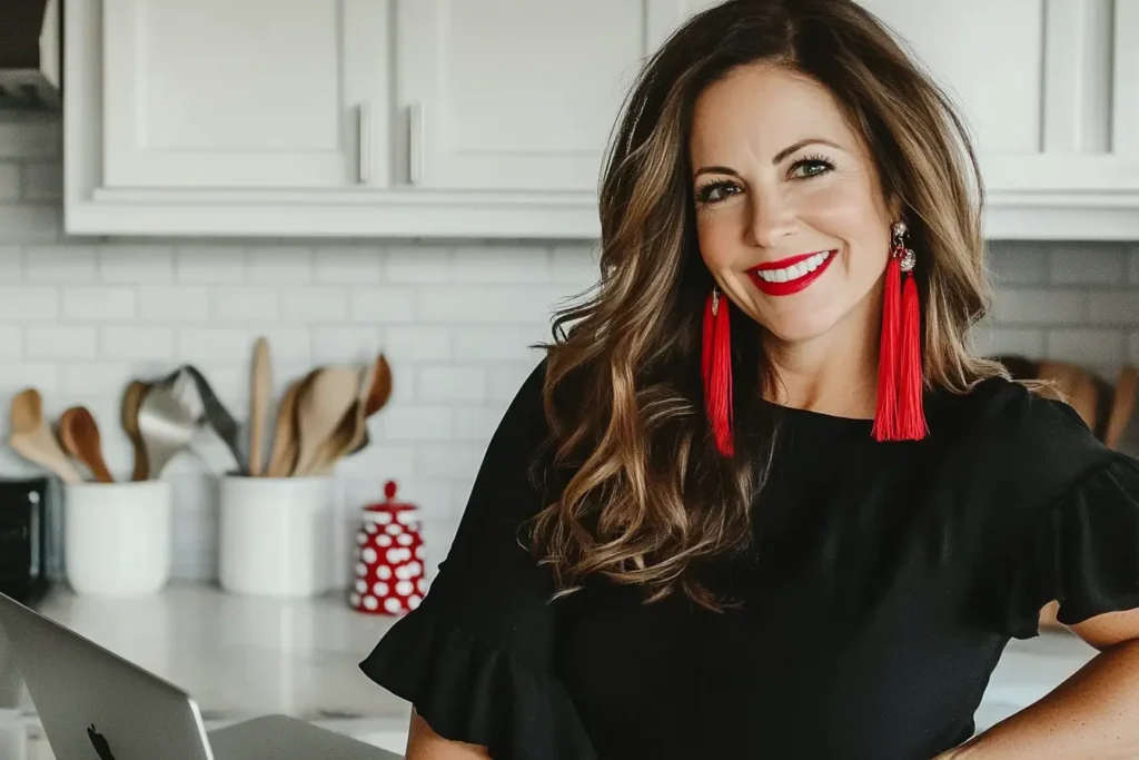 Lisa in the kitchen, ready to share her best family-friendly recipes for home cooking.

