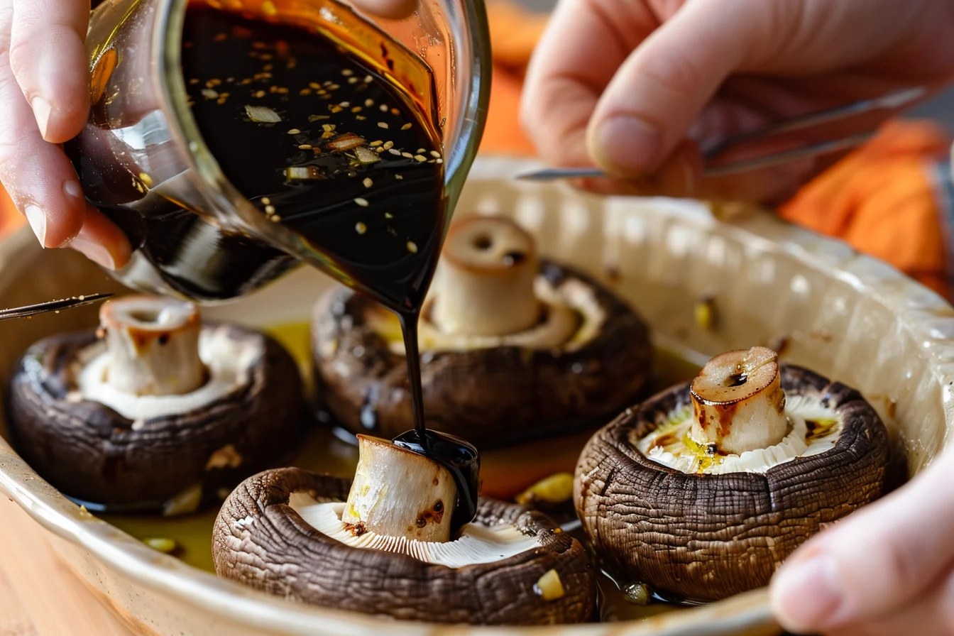 Marinating the portobello mushrooms