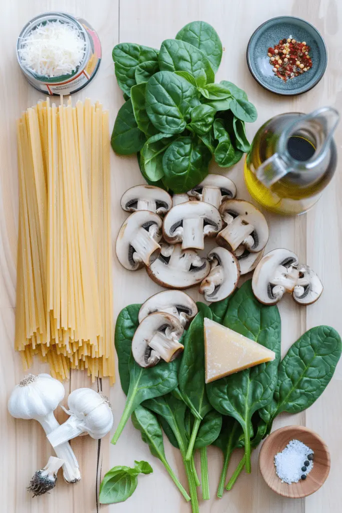 mushroom and spinach pasta ingredients 1