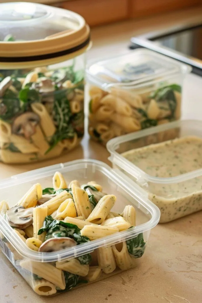 mushroom and spinach pasta storage containers