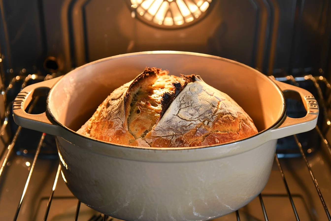 Baking sourdough bread in a Dutch oven.