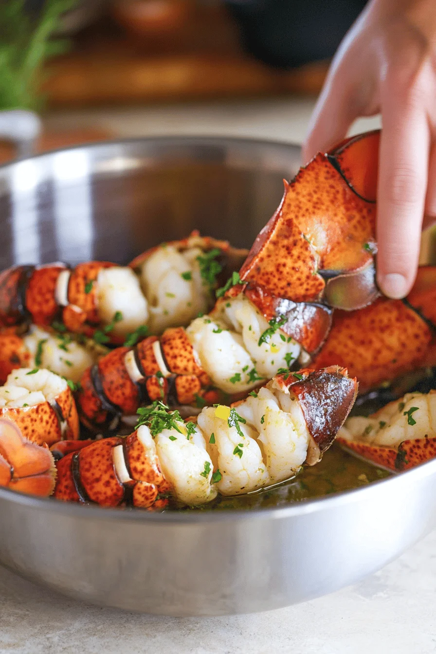 Close-up of lobster tail preparation