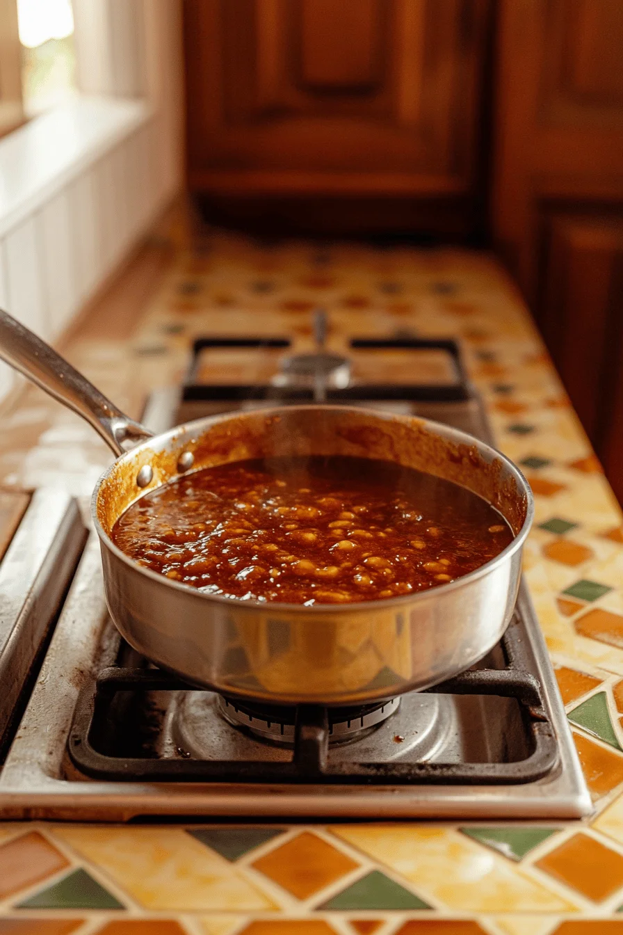 Homemade BBQ sauce simmering