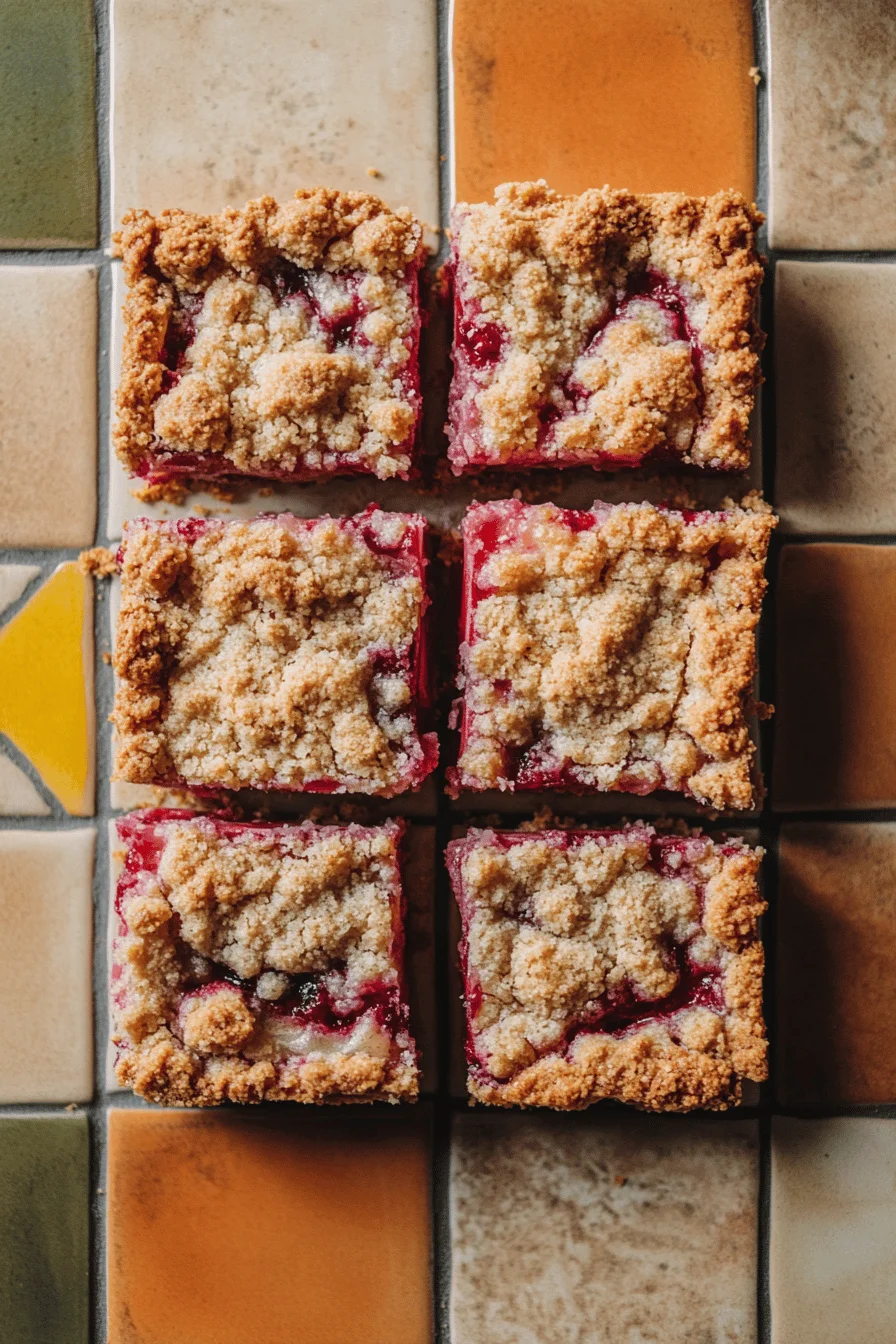 Aerial view of finished berry rhubarb bars
