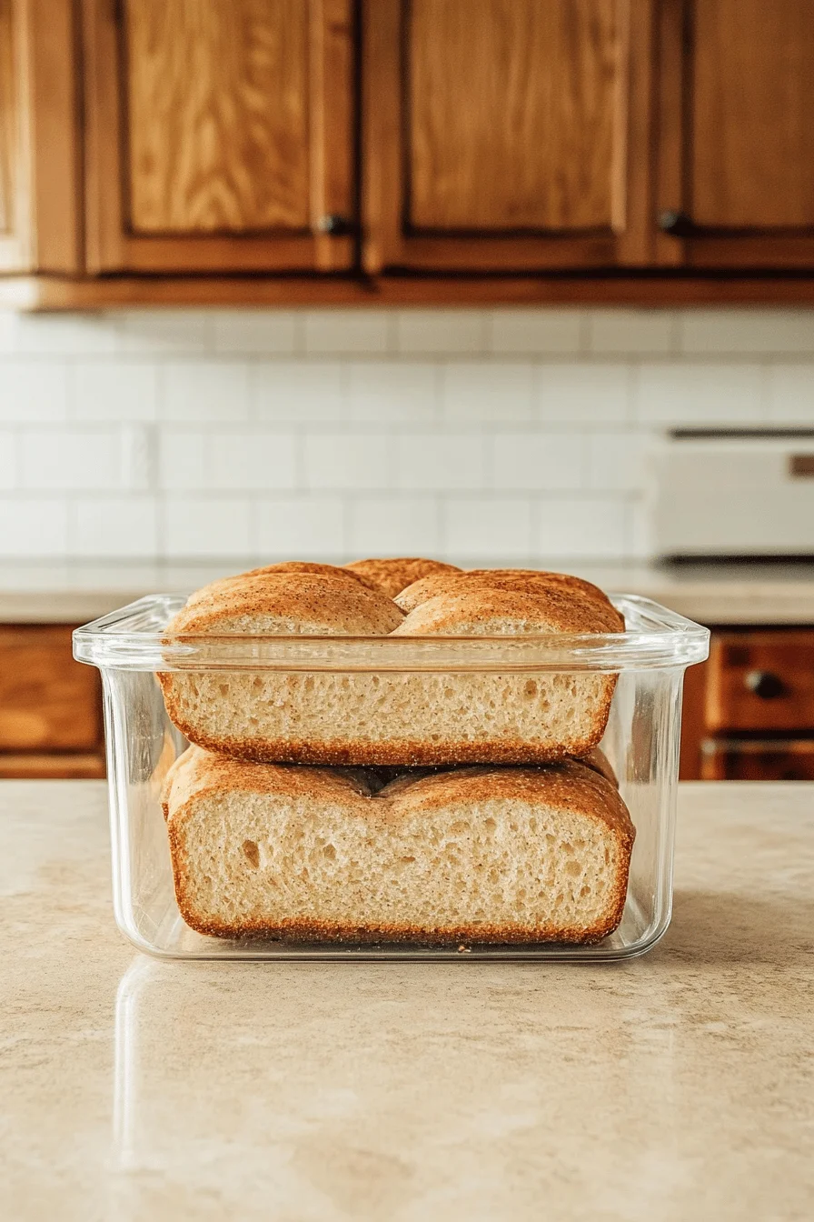 Cinnamon Rhubarb Bread stored in container