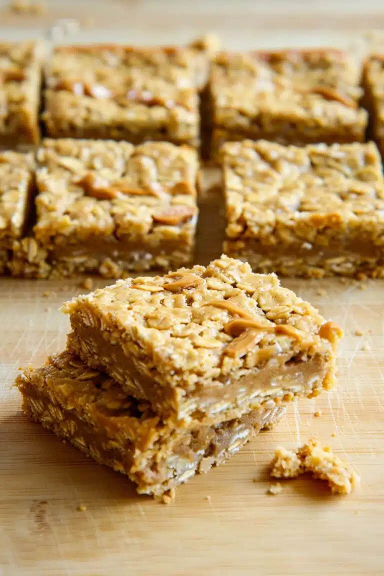 fresh peanut butter oatmeal bars closeup