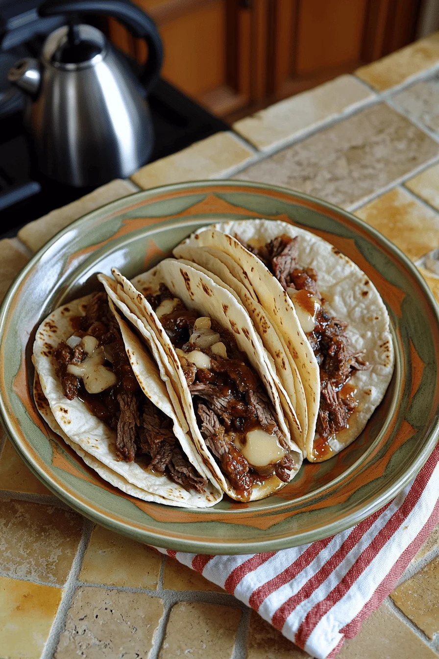 Garlic Butter Honey BBQ Beef Tacos on a Mediterranean-style table.