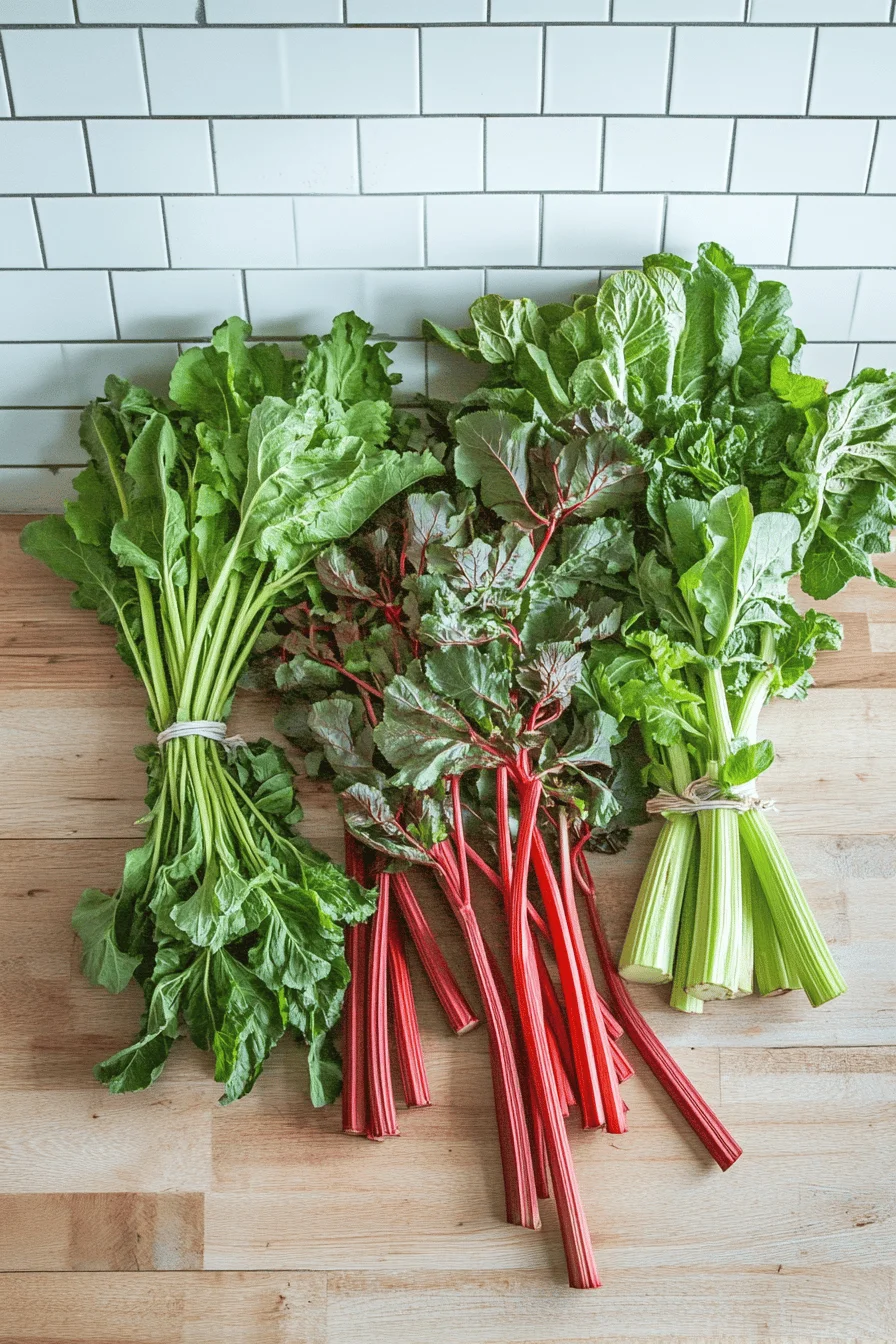 Aerial view of rhubarb stalks
